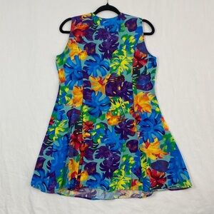 SunnyOcean Sleeveless Mini Dress Colourful Palm Leaf Pattern Size Large
